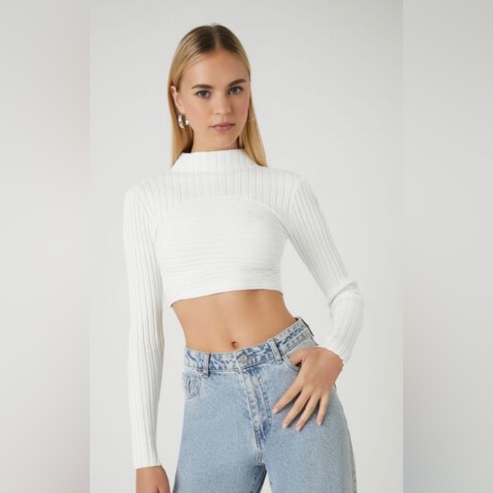 Sweater-Knit Mock Neck Crop Top